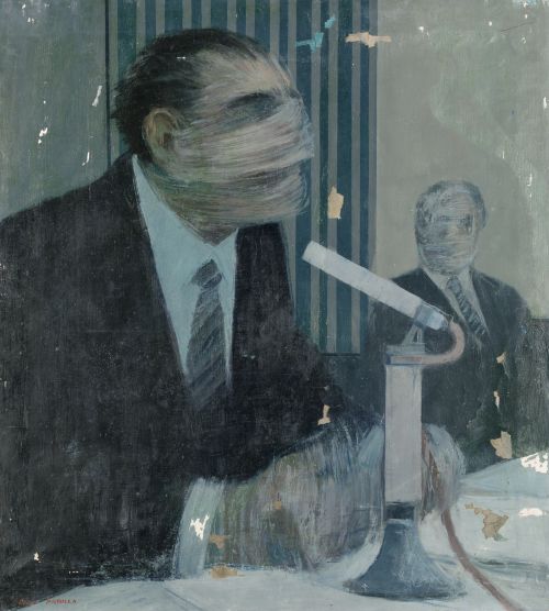 RAMON  DIAZ PADILLA, "Político al micro", Óleo sobre lienzo