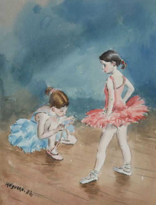 LUIS HELGUERO PUYUEL, "Pequeñas bailarinas", 1942, Acuarela