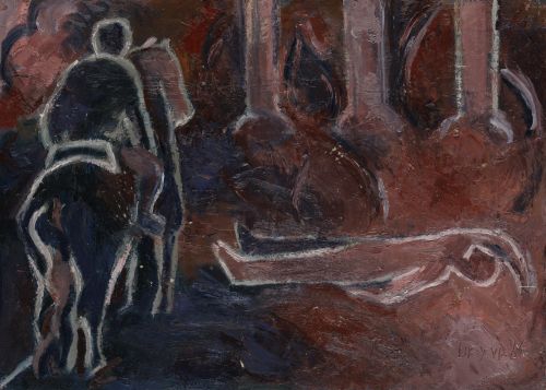 JUAN  LEYVA, "Figuras", 1986, Óleo sobre cartulina