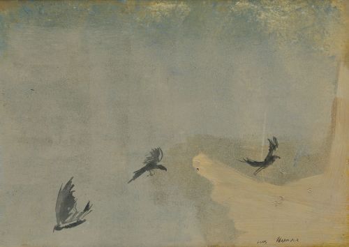 LUIS MARAVER , "Aves", Óleo sobre cartón
