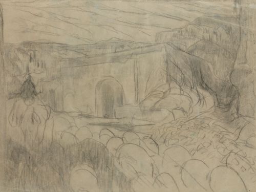 JOAQUÍN MIR TRINXET, "Paisaje", Carboncillo sobre papel