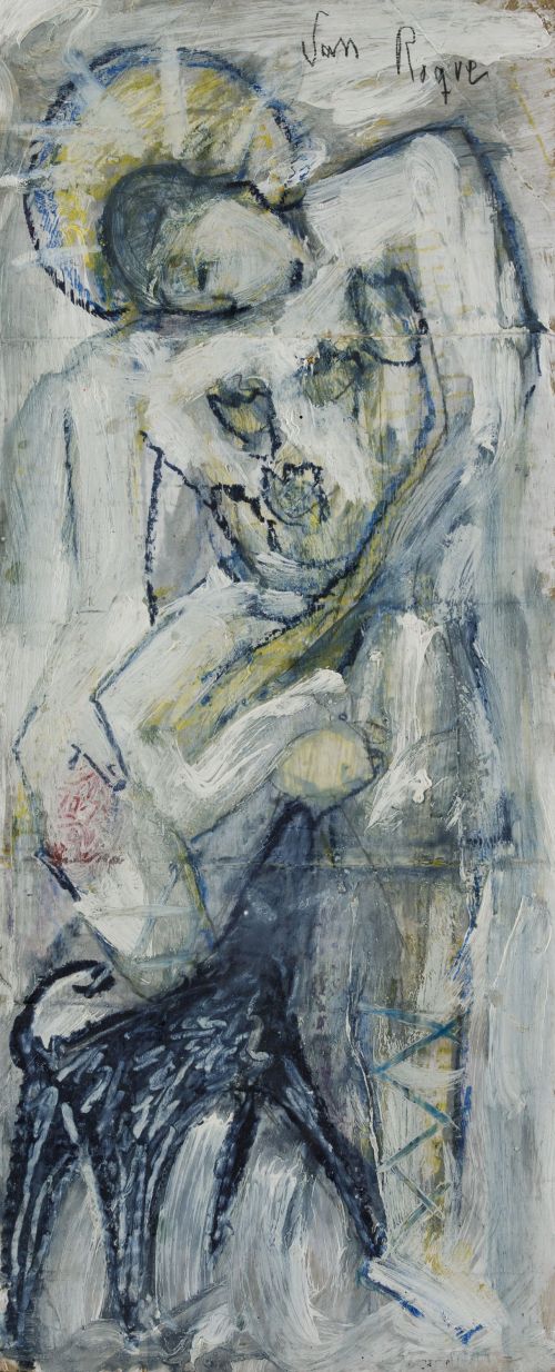 LITA  MORA MILLÁN, "San Roque", Óleo sobre cartón