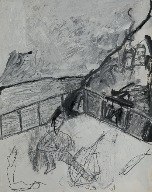 HORACIO SAPERE, "Personaje sentado", Técnica mixta sobre pa
