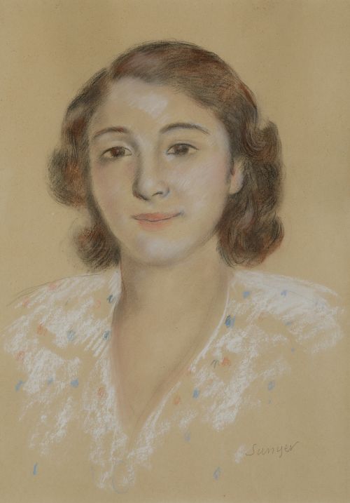 JOAQUIN SUNYER, "Retrato de mujer", Pastel sobre papel