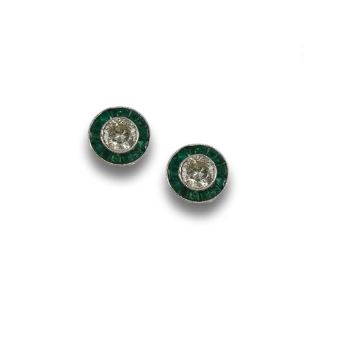 PENDIENTES OJO DE PERDIZ DE PLATINO Y ESMERALDAS