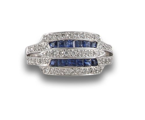 SORTIJA DE ORO, DIAMANTES Y ZAFIROS