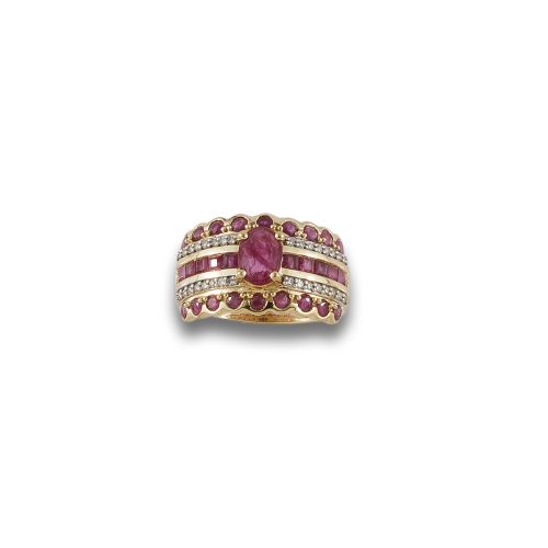 SORTIJA DE ORO CON RUBIES Y DIAMANTES