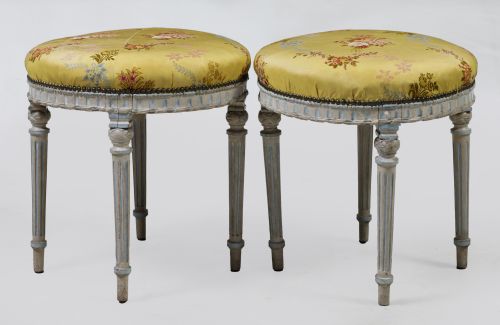 Pair of Louis XVI style stools, France, 19th century