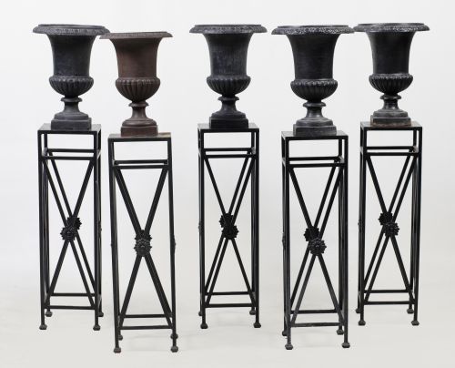 Five polychrome iron pedestals