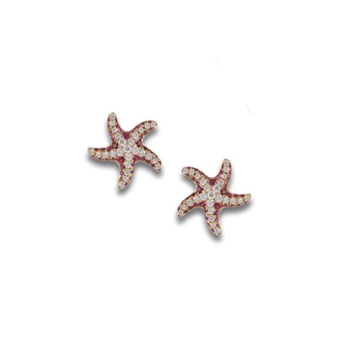 GOLD STAR EARRINGS WITH DIAMONDS AND RUBIES