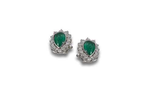 GOLD EARRINGS WITH EMERALS AND DIAMONDS