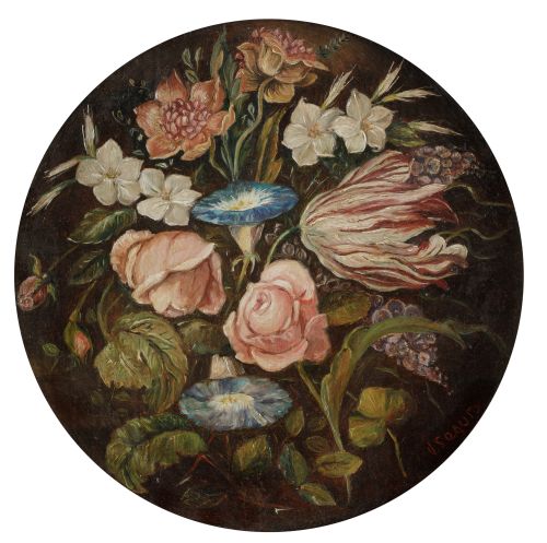  ESCUELA ESPAÑOLA, "Flores", Óleo sobre tabla