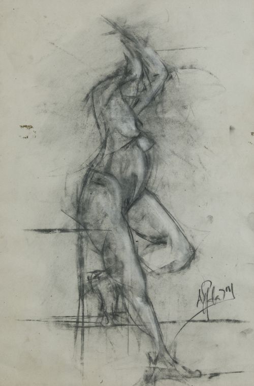 ESCUELA ESPAÑOLA, "Desnudos", Pareja de grafitos sobre pap