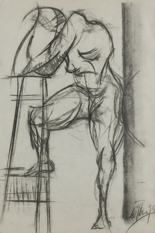 ESCUELA ESPAÑOLA, "Desnudos", Pareja de grafitos sobre pap