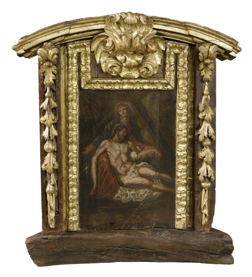 ESCUELA ESPAÑOLA, Ático de retablo representando "La Piedad