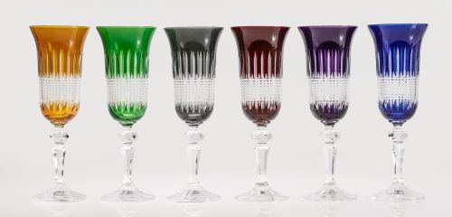 Set of six champagne glasses, possibly Bohemian