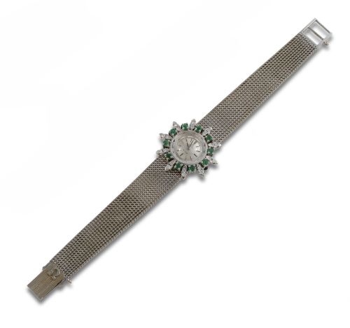 RELOJ OMEGA DE VILLE EN ORO BLANCO CON DIAMANTES Y ESMERALD
