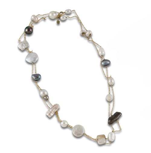 COLLAR DE TOUS DE ORO Y PERLAS DE AGUA DULCE