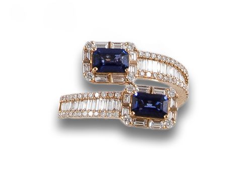 SORTIJA TU Y YO DE ORO ROSA CON DIAMANTES Y ZAFIROS