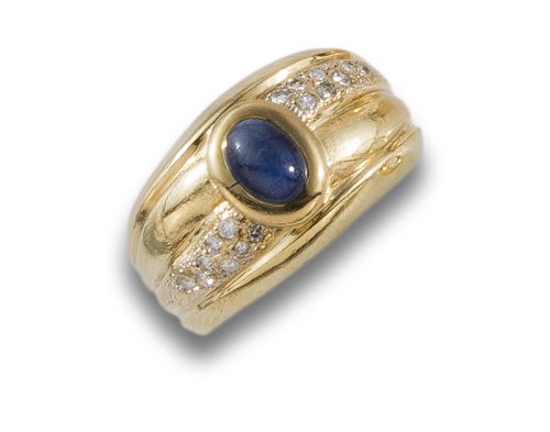 SORTIJA ORO AMARILLO CON ZAFIRO Y DIAMANTES