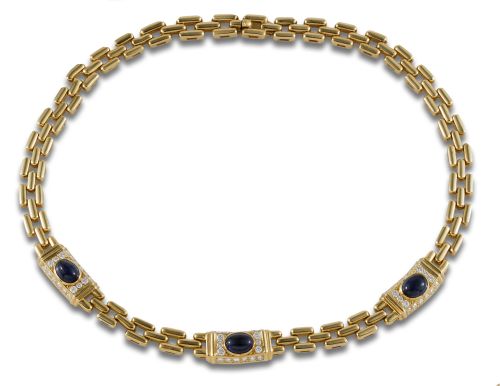GARGANTILLA DE ORO, DIAMANTES Y ZAFIROS