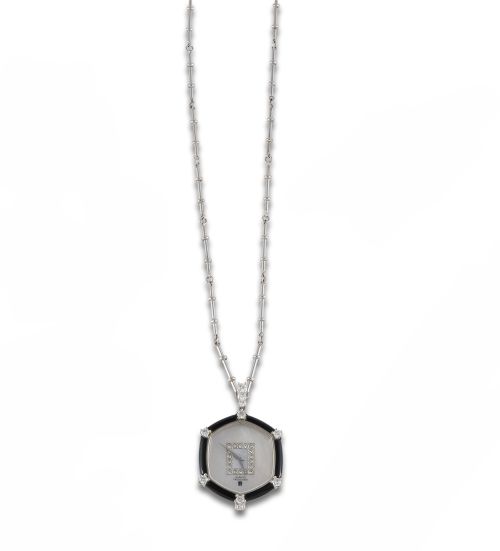 COLGANTE CON RELOJ DE ORO, BTES, ONIX Y NACAR