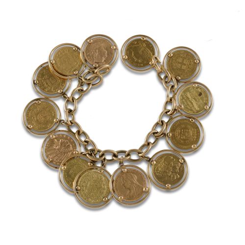 PULSERA DE ORO CON MONEDAS COLGANTES