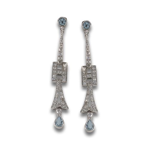 PENDIENTES DE PLATINO, DIAMANTES Y AGUAMARINAS