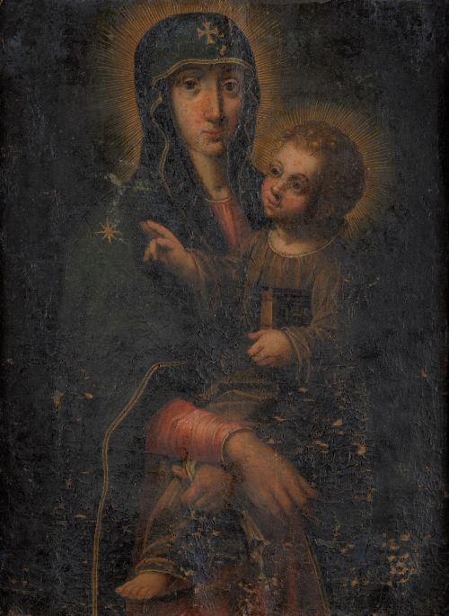 ESCUELA ESPAÑOLA, "Virgen del Popolo", Óleo sobre lienzo.