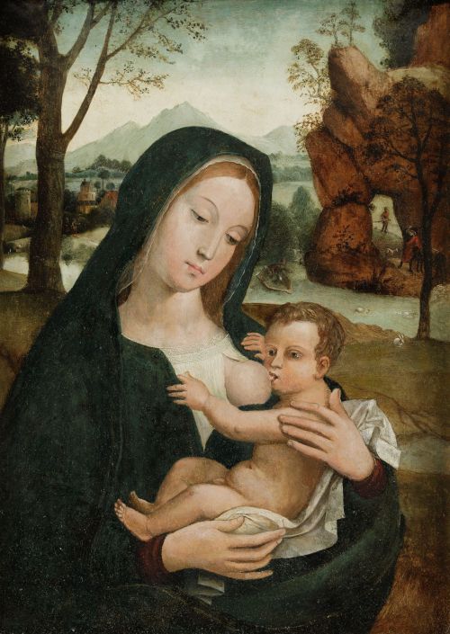 ANÓNIMO S. XVI, “Virgen de la Leche", Óleo sobre tabla