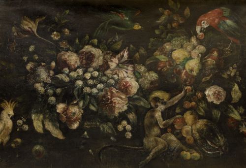 ANÓNIMO, “Bodegón de flores y aves”, Óleo sobre lienzo