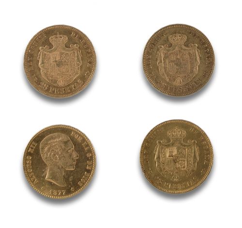 LOTE CUATRO MONEDAS DE ORO ALFONSO XII