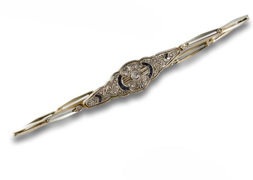 PULSERA ART DECO DE ORO, PLATINO, ZAFIROS Y DIAMANTES 