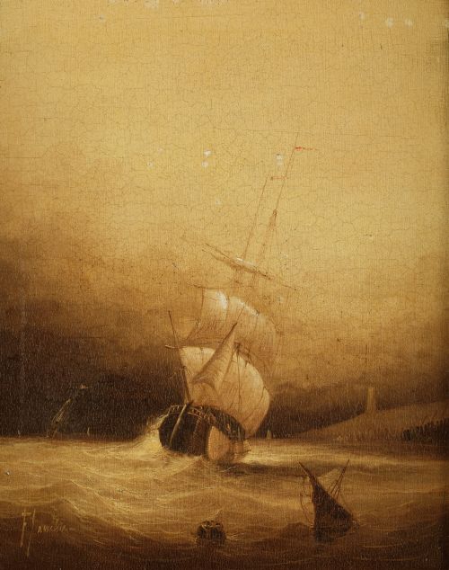FRANCISCO SANCHÍZ BERNABEU, "Marinas", Pareja de óleos sobr