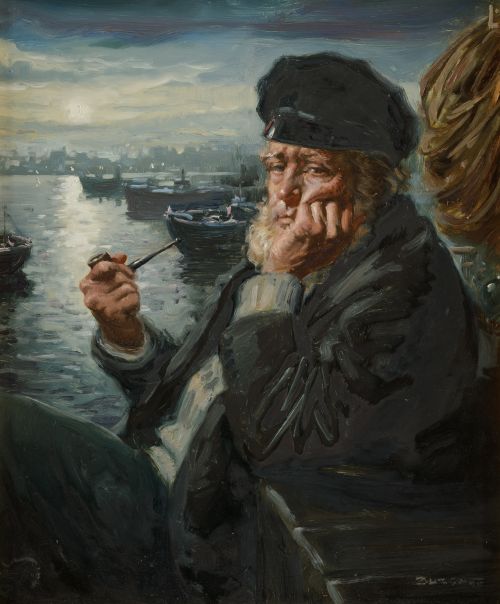 JUAN IGNACIO BURGUETE, "Capitán con pipa", Óleo sobre table