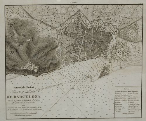 FELIPE BAUZÁ Y CAÑAS, "Mapa de Barcelona", Grabado al cobre