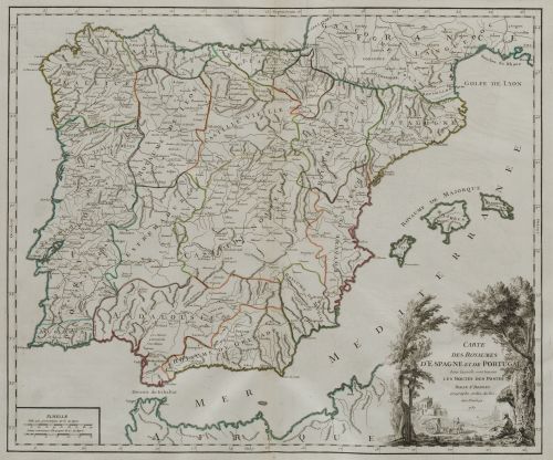 GILLES ROBERT DE VAUGONDY, "Mapa de Postas de la Península