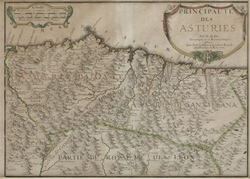 NICOLAS DE FER, "Mapa de Asturias y Cantabria", 1707, Graba