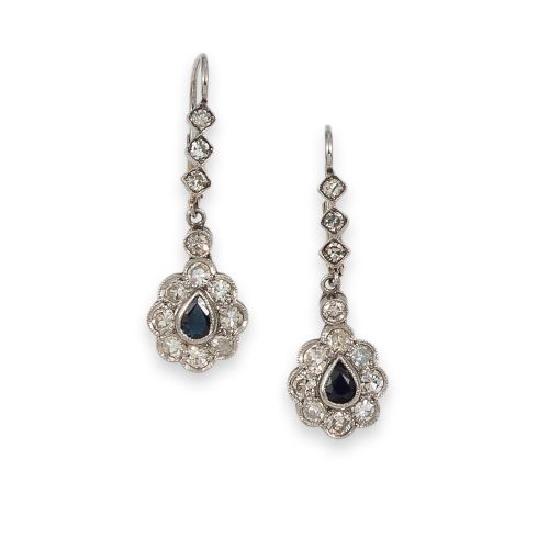 PENDIENTES PLATINO CON DIAMANTES Y ZAFIROS
