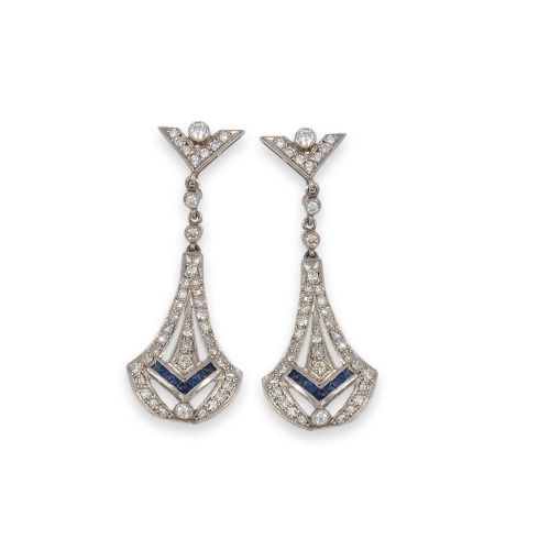 PENDIENTES ESTILO ART DECO PLATINO Y DIAMANTES