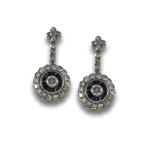 PENDIENTES LARGOS ESTILO ART DECO OJO DE PERDIZ DE PLATINO