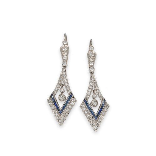 PENDIENTES PLATINO CON DIAMANTES Y ZAFIROS