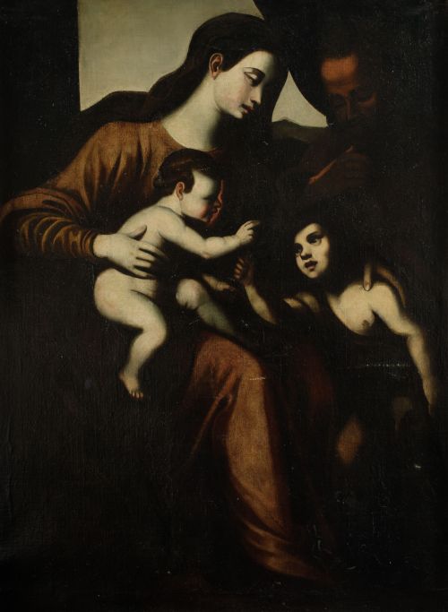 ESCUELA ITALIANA, "Sagrada Familia", Óleo sobre lienzo