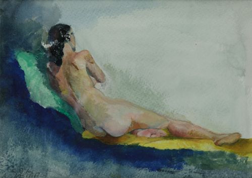 ANTONIO CASTILLO MELER, "Desnudo femenino", Acuarela sobre