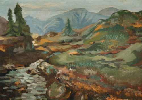 ANÓNIMO, "Paisaje de montañas", Óleo sobre lienzo