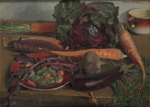 JOSE MARIA  LACRUZ, "Bodegón con hortalizas", Óleo sobre li