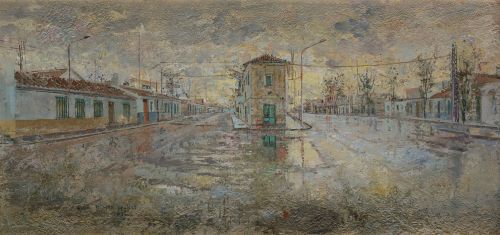ÁNGEL PINTADO SEVILLA, "Calle de Tomelloso", 1913, Óleo sob