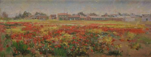 ÁNGEL PINTADO SEVILLA, "Paisaje con amapolas”, Óleo sobre t