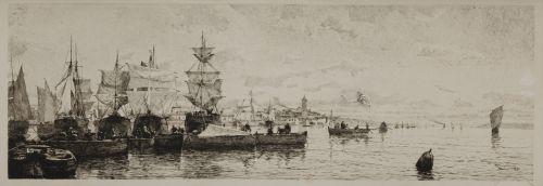 TOMAS  CAMPUZANO, "Barcos en el puerto", Grabado