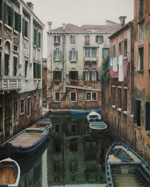 JUAN ADRIANSENS, “Cerca del arsenal. Venecia”, Óleo sobre t